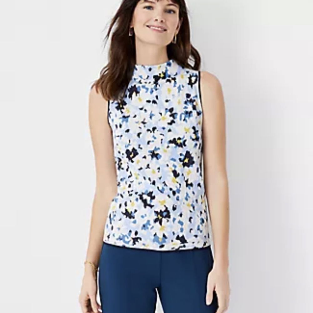 Ann Taylor Floral Mocm Neck Sweater Shell Top